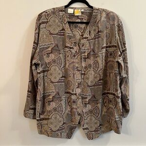 Women’s The Silk Collection vintage brown patterned button down blouse size 14